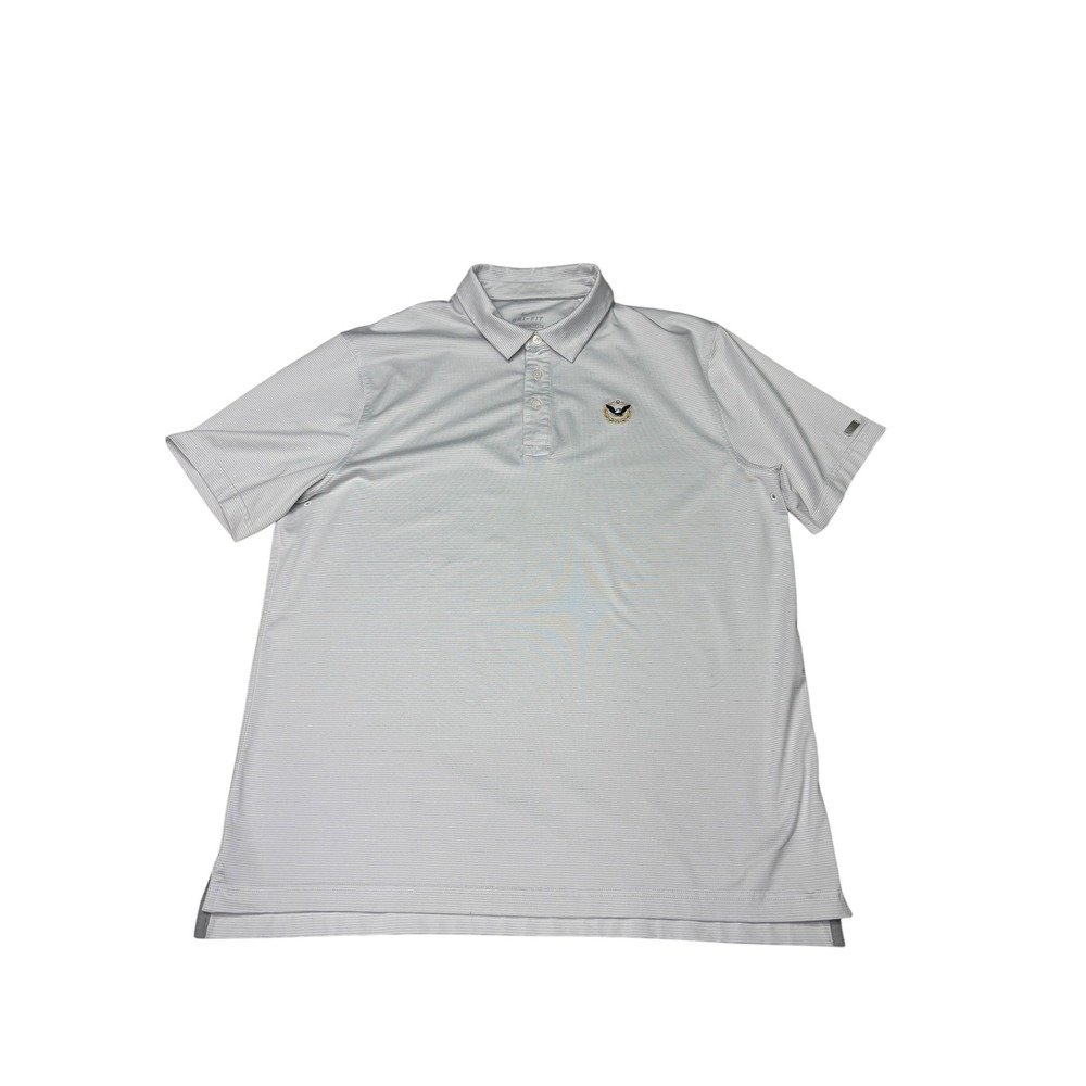 Nike Dri-FIT Mens Large Grey Striped Eagle Crest Golf Polo Shirt CV3496-100